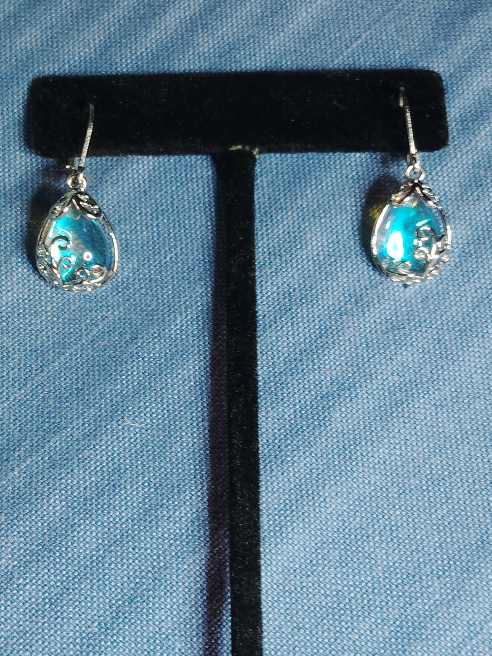 🔥STERLING  FILIGREE TEARDROP EARRINGS WITH 🦌MYSTIC TOPAZ🐺 GEMSTONE.1-1/4" IN.